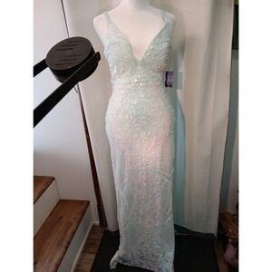 New Prom Dress Size 1 Morgan & Co‎ Sequin Iridescent  Babydoll Y2k Mint Green